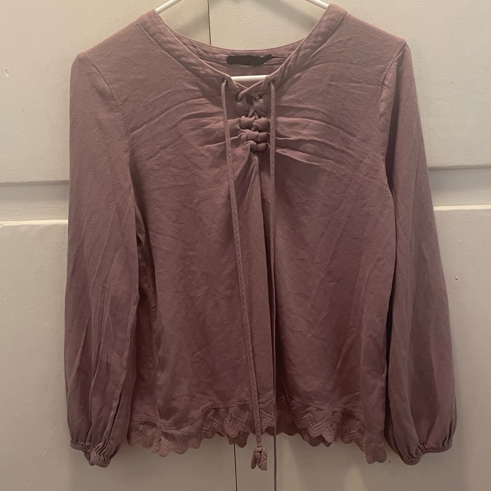 L Pink Lace-Up Blouse